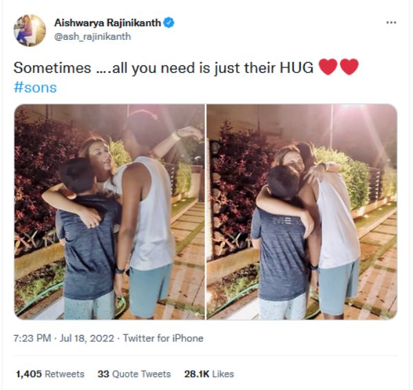 மகன்களுடன் ஐஸ்வர்யா 