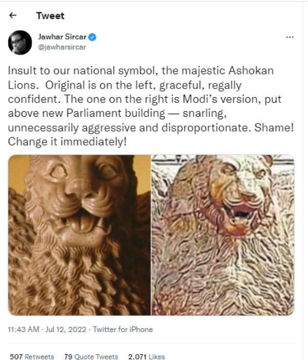 TMC leaders attack Modi govt over National Symbol Ashoka lions 