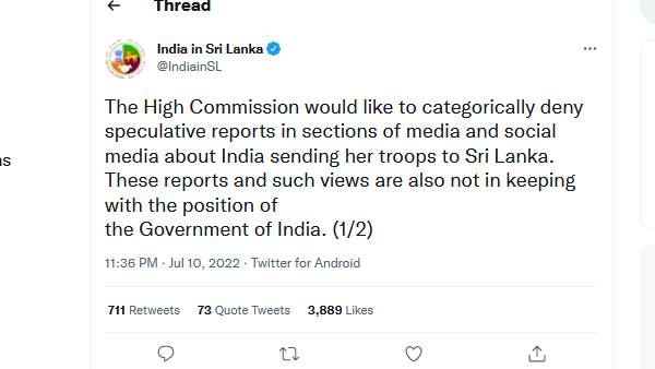 Indian High Commission Dismisses Reports Of Sending Troops To Sri Lanka Indian High Commission Dismisses Reports Of Sending Troops To Sri Lanka