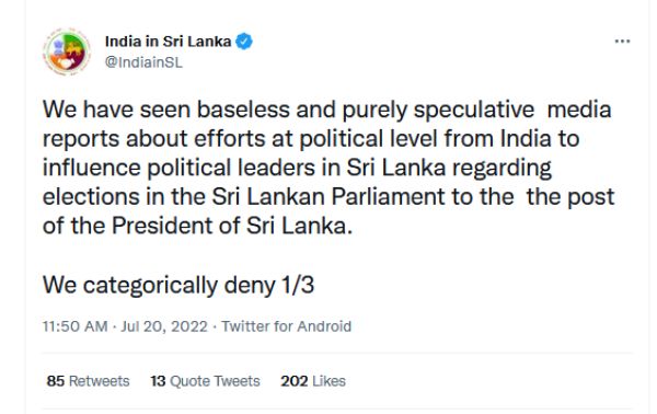  Indian High Commission denies influence in Srilanka Presidential Election
