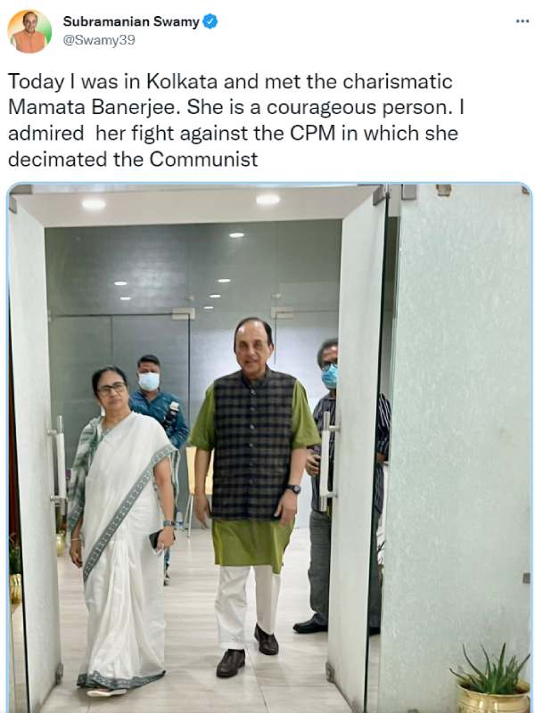 BJPs Subramanian Swamy meets West Bengal CM Mamata Banerjee BJPs Subramanian Swamy meets West Bengal CM Mamata Banerjee