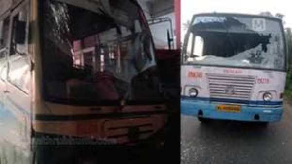 முழு அடைப்பு- பஸ்கள் சேதம் முழு அடைப்பு- பஸ்கள் சேதம்