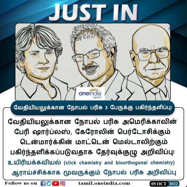 2022 Nobel Prize in Chemistry goes to Carolyn R. Bertozzi, Morten Meldal and K. Barry Sharpless