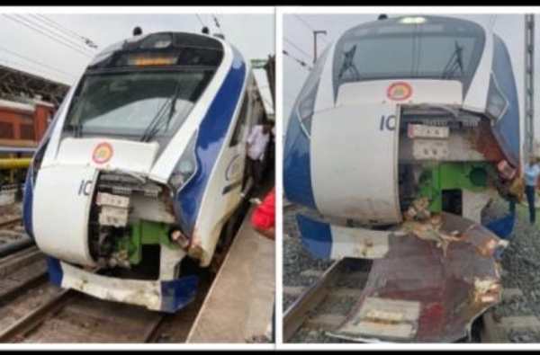 விபத்தில் சிக்கிய வந்தே பாரத் ரயில் விபத்தில் சிக்கிய வந்தே பாரத் ரயில்