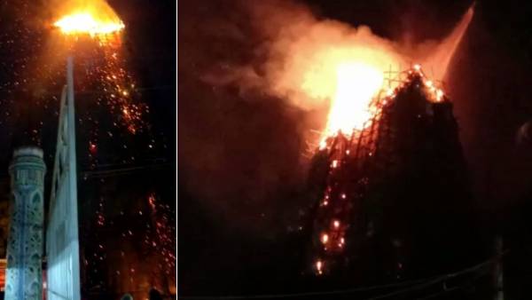 ராஜகோபுரத்தில் தீ விபத்து ராஜகோபுரத்தில் தீ விபத்து