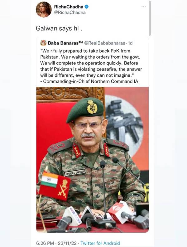 சர்ச்சையை கிளப்பிய நடிகை ரிச்சா சத்தா சர்ச்சையை கிளப்பிய நடிகை ரிச்சா சத்தா