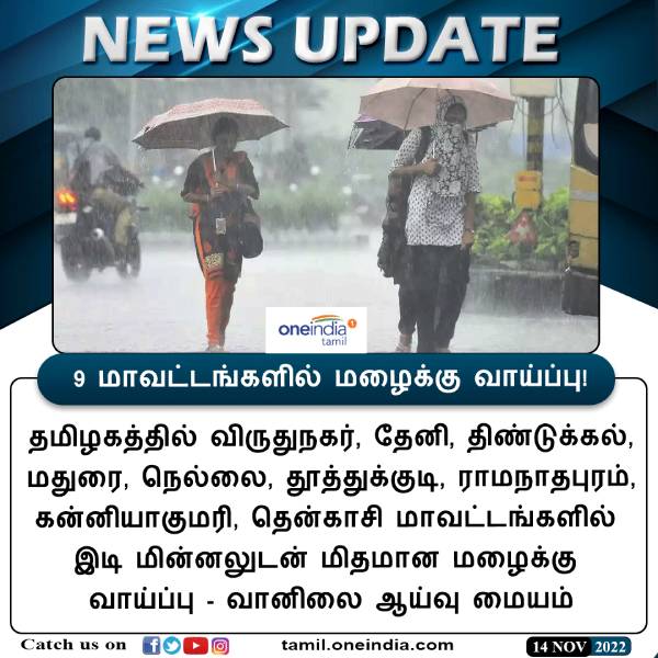 heavy rainfall alert for 9 districts in Tamilnadu
