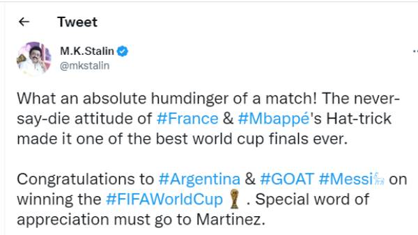 Tamil Nadu CM Stalin congrats Argentina for its world cup victory