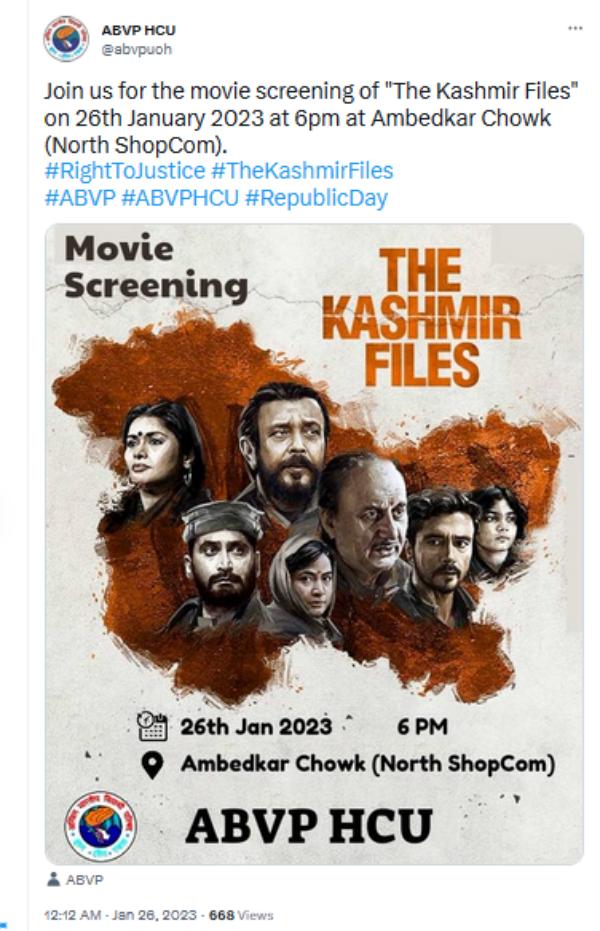 Hyderabad University Students Screen Documentry On PM, The Kashmir Files