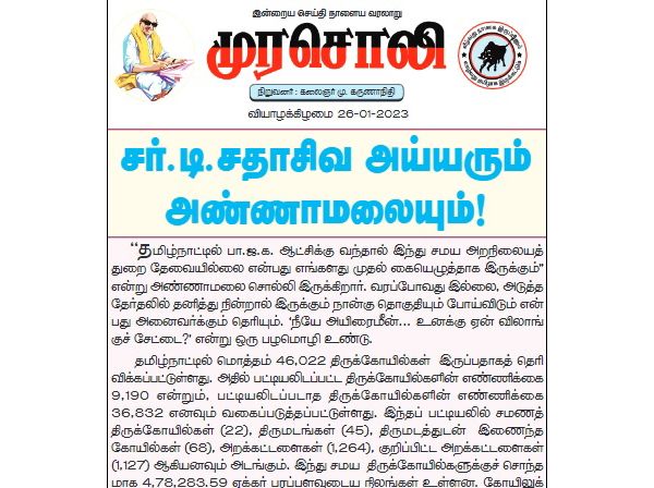 DMK Daily Murasoli condemns Annamalai comments against TNHRCE