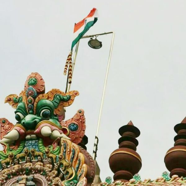Republic day National flag flying at Chidambaram Natarajar temple tower