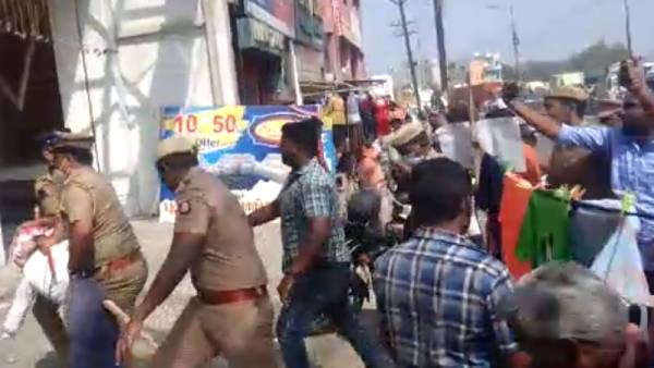 Tamilnadu Political parties cadres burn Governor RN Ravi effigy 
