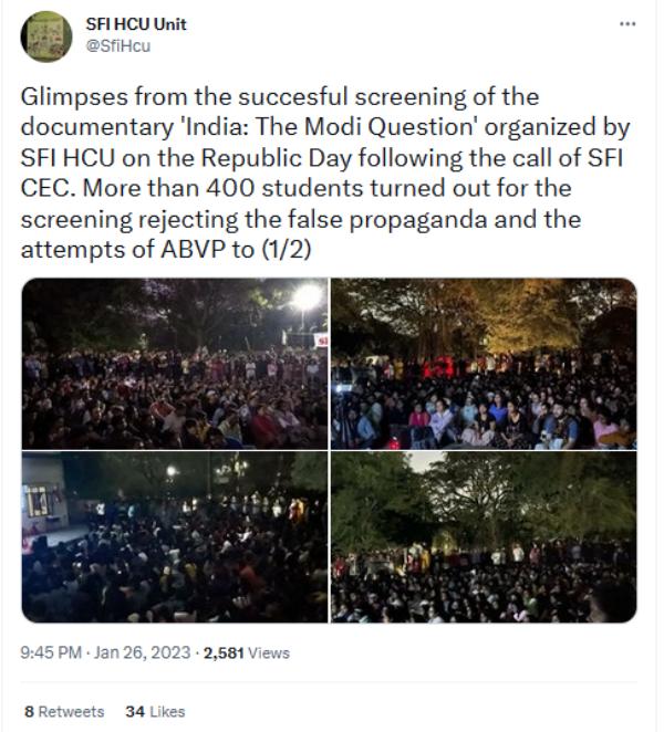 Hyderabad University Students Screen Documentry On PM, The Kashmir Files