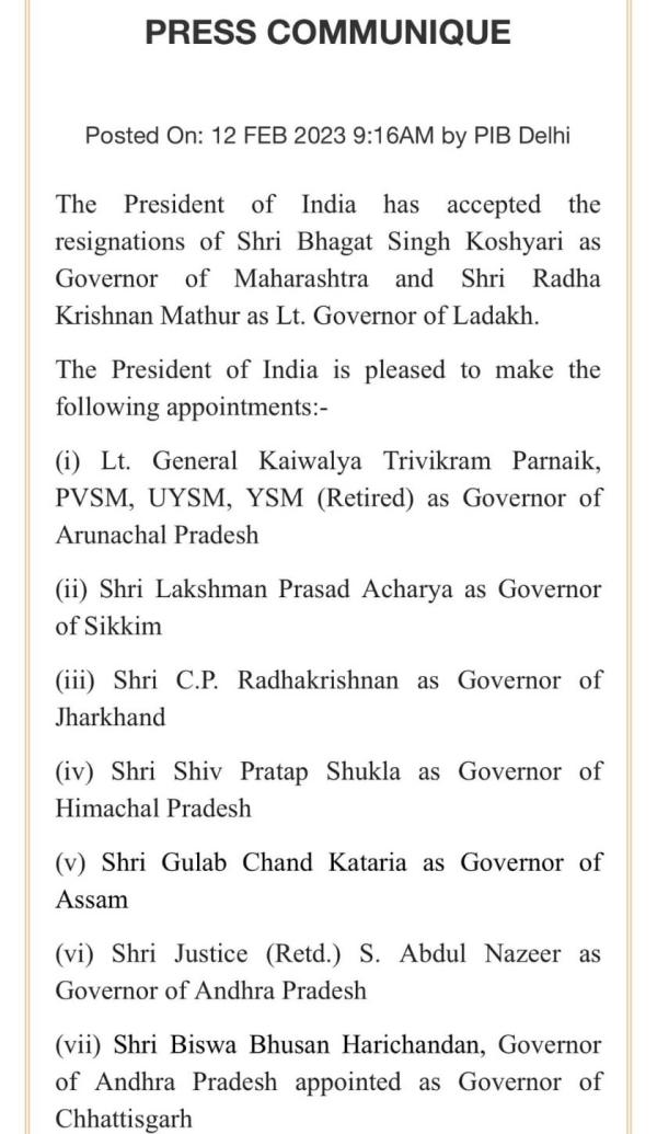 CP Radhakrishnan appoints as Governor of Jharkhand 