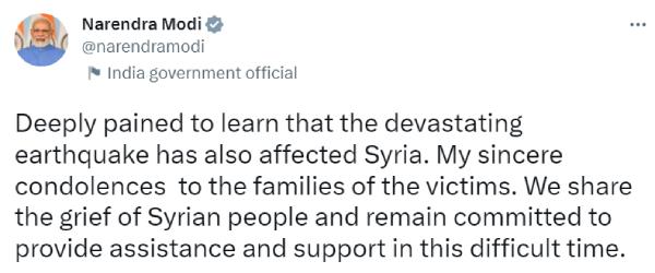 PM Modi condoles loss of lives due to Earthquake in Turkey, Syria 