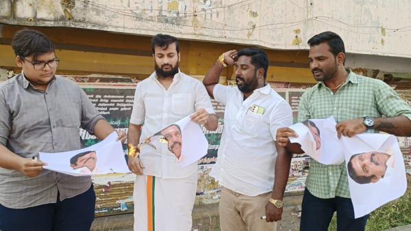 எடப்பாடி படத்தை எரித்த பாஜகவினர் 
