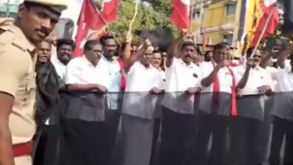 CPM members protested against Governor Ravi who visited a private college in Koratur, Chennai 