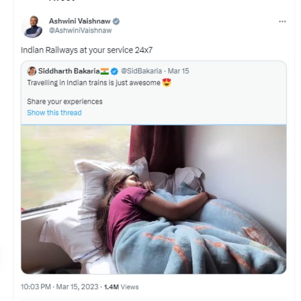 ரயில்வே அமைச்சர் ட்விட் 