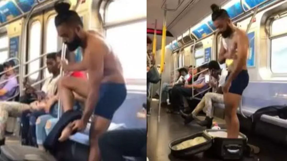  Netizens amazed to see Man Taking Bath Inside New York City Subway