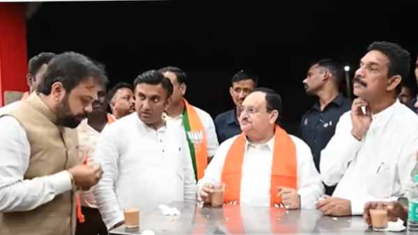 BJP president J P Nadda enjoyed tea with Karnataka leaders and interacted with the local people In Bangalore rural 