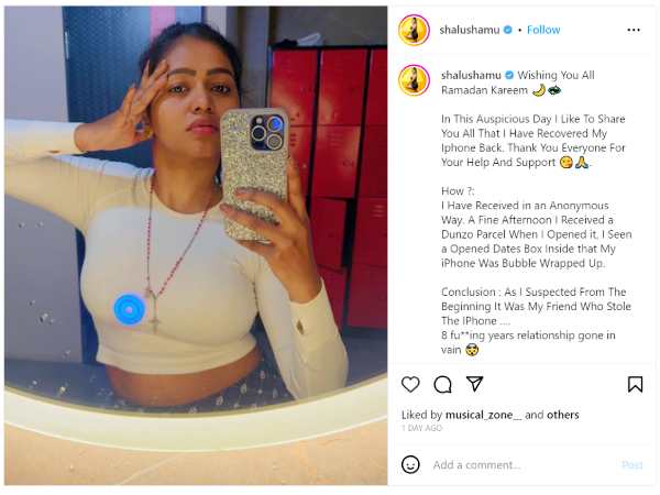 Finally Actress Shalu Shamu got her missed Iphone through Dunzo parcel