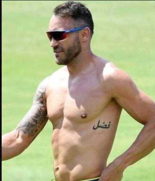 RCB skipper DU Plesis bare body pics gets attention: What is the meaning of his arabic tattoo? RCB skipper DU Plesis bare body pics gets attention: What is the meaning of his arabic tattoo?