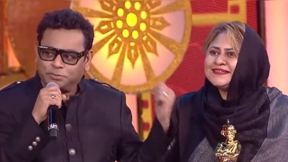 A.R.Rahman asked his wife to talk in Tamil in Award function 