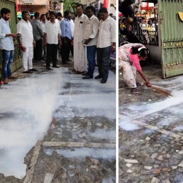  ADMK volunteers poured milk on Edappadi Palanisamy picture in AIADMK head office