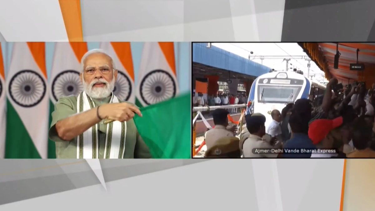 PM Modi flags off Ajmer-Delhi Cantonment Vande Bharat Express, its will be the worlds first semi-high speed passenger train on HRE PM Modi flags off Ajmer-Delhi Cantonment Vande Bharat Express, its will be the worlds first semi-high speed passenger train on HRE