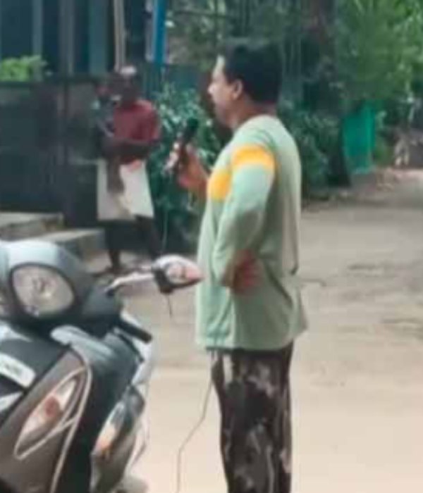 Actor Panidiyarajan film comedy and young man standing front tea shop mic set