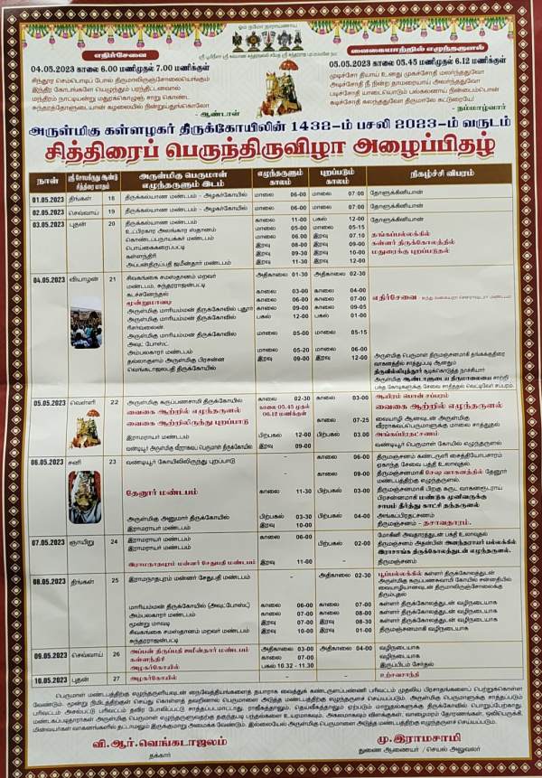 Madurai Chithirai thiruvizha 2023: Kallalagar Madurai Visit Time Table 