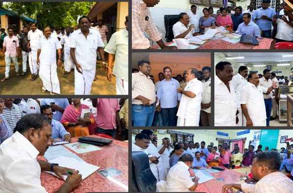 Minister Ganesan conduct an unannounced inspection at the Virudhachalam Tahsildar office Minister Ganesan conduct an unannounced inspection at the Virudhachalam Tahsildar office