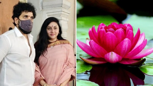 Actress Namitha has attracted attention by anointing 1,008 lotus flowers at Kapaleeswarar temple in Mylapore Actress Namitha has attracted attention by anointing 1,008 lotus flowers at Kapaleeswarar temple in Mylapore