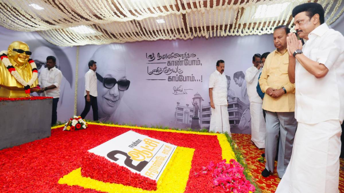 CM Stalin pay tribute to Anna and Karunanidhi Memorials 