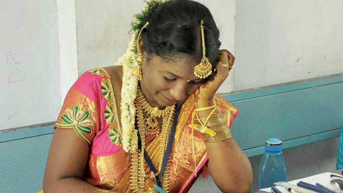 Why womens going to write exam after marriage with same costume? 