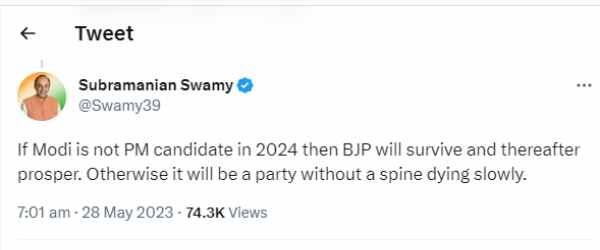 Subramanian Swamy says that BJP will survive in 2024 if Modi is not PM candidate 