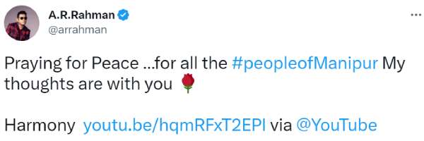 AR Rahman praying for peace in manipur 