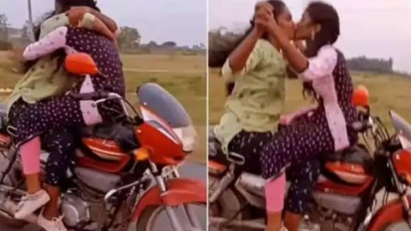 Who is this young woman and kissing harsh bike riding by the young girls 