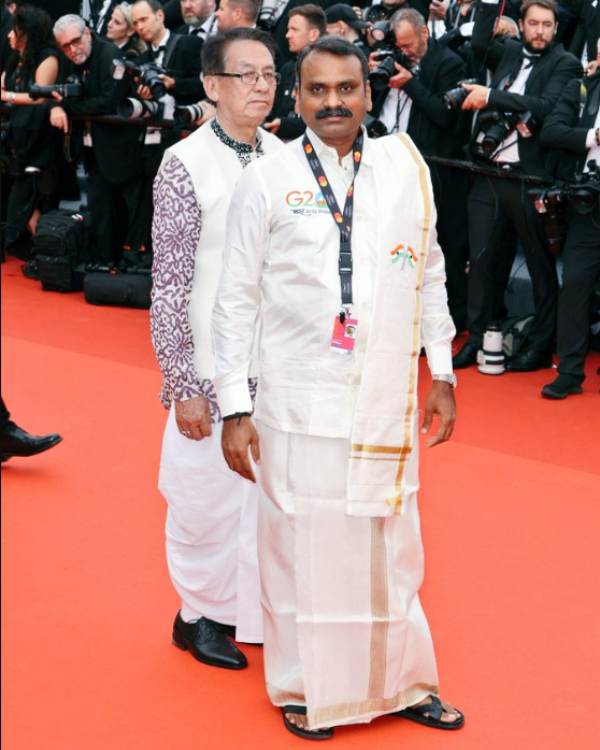 Union minister L Murugan wear Vetti and Shirt in Cannes Film festival 