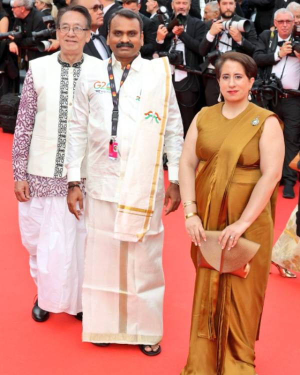 Union minister L Murugan wear Vetti and Shirt in Cannes Film festival 