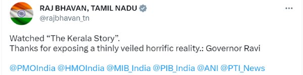 What Tamilnadu governor RN Ravi said after watching The Kerala story
