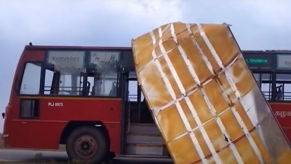 Chennai Corporation Government bus roof blown off due to wind in Thiruvallur 
