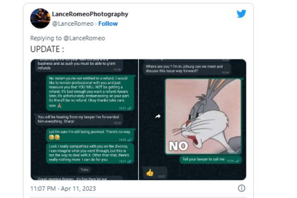 I am divorced, Refund my money- woman asked the wedding photographer Bizarre incident in Durban 