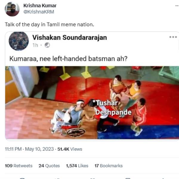Memes: Netizens trolling CSK batting order and Tushar Deshpande in the match against DC 