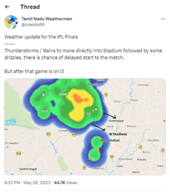 Will Rain washout CSK vs GT IPL 2023 finals what Tamilnadu weatherman said Will Rain washout CSK vs GT IPL 2023 finals what Tamilnadu weatherman said