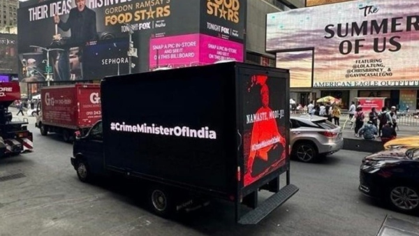 PM Modi criticised in America as Crime minister of India in a digital truck campaign PM Modi criticised in America as Crime minister of India in a digital truck campaign
