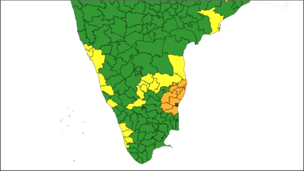 Are these districts got an Orange alert for heavy rain in Tamil Nadu from the Indian meteorological department? 