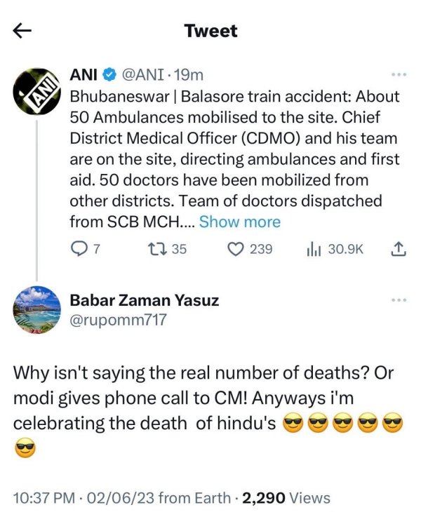Anyways i am celberating the death of Hindus, Babar Zaman Yasuz says happy for Odisha train accident, controversy 
