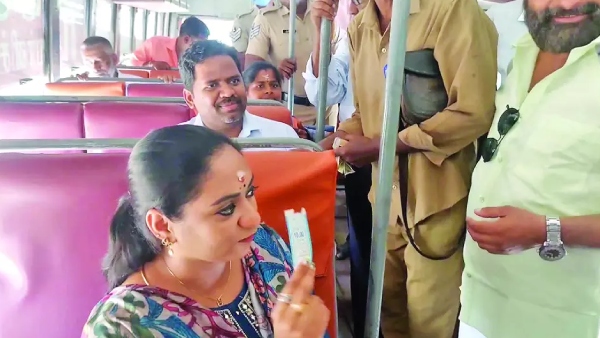 tn gov bus and puducherry transport minister chandra priyanka who took ticket in tn government bus