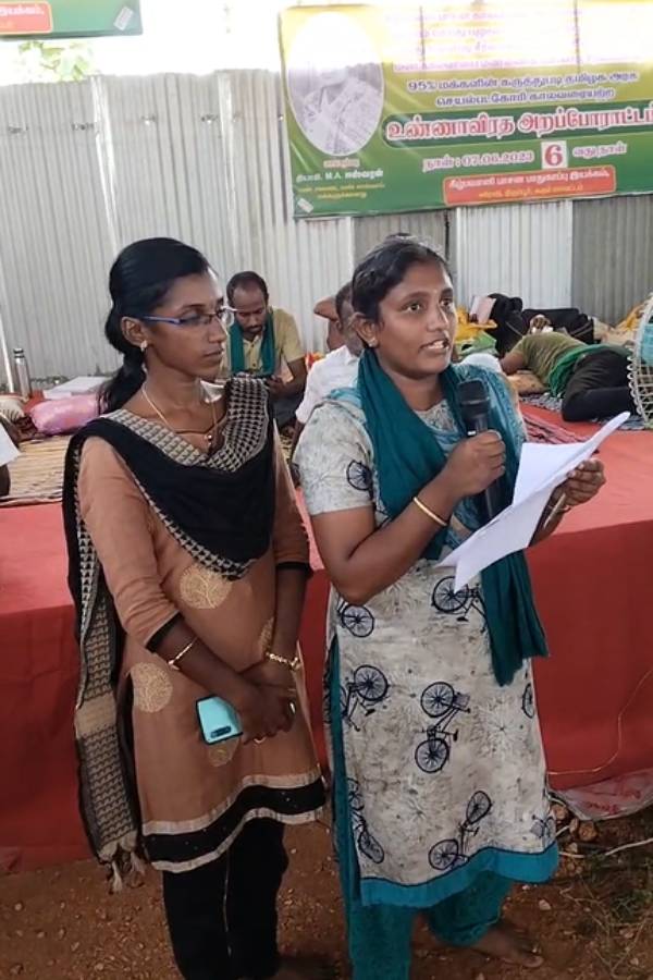 Farmers on hunger strike for 6th day against concrete drain in Erode Kilpawani 